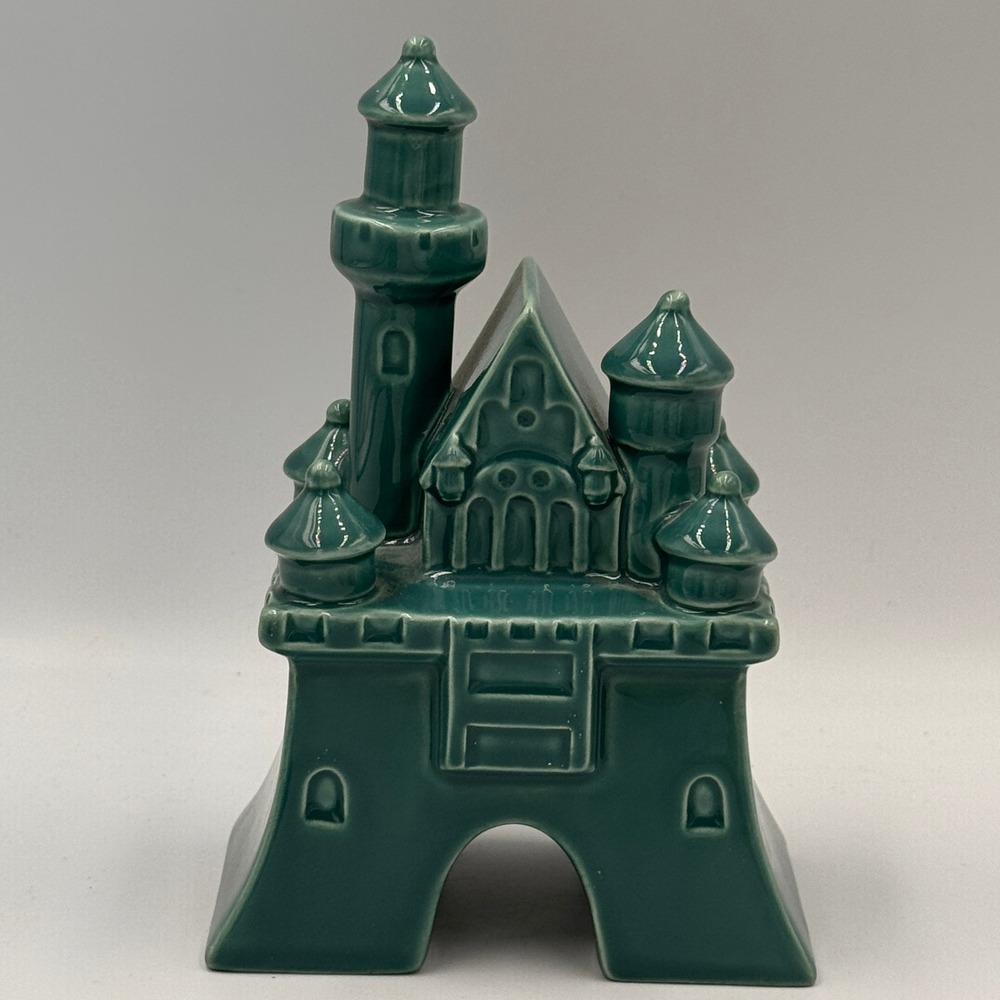 Disney Parks Ceramic Castle Figurine Teal Green Glossy Authentic Original 6in